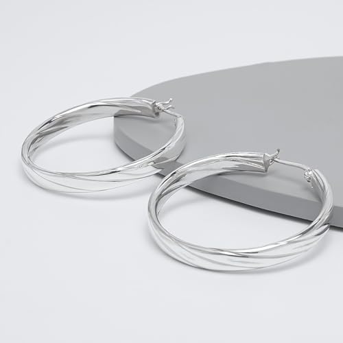 Sterling Silver Hoop Earrings 40mm | 925 Silver Statement Creole Hoop Earrings for Women and Girls treasurebayb2b