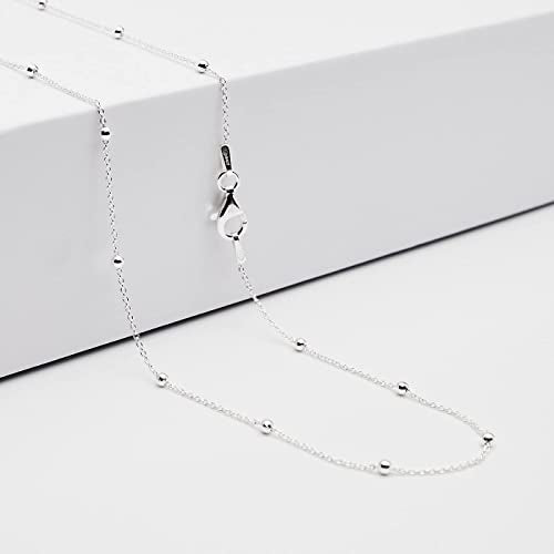 Women's Silver Necklace - 925 Sterling Silver Chain Necklace, Layers/Layered/Layering/Stack/Stacking Anchor Trace Chain Ball Beaded Chain Necklace Length 16" 18" 19" 20" 21" 22" 24" in treasurebayb2b