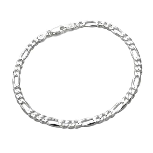 Mens Solid 925 Sterling Silver Chain Bracelet - 5mm Figaro Chain Length 17.5cm, 18.5cm, 19.5cm, 21cm and 22cm treasurebayb2b