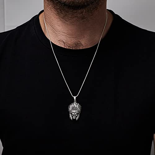 MENS 925 Sterling Silver Pendant, Native American Indian Chief Skull Biker Necklace Pendant for Men Biker treasurebayb2b