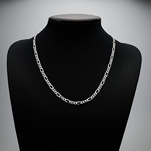 Mens Silver Chain Necklace | 925 Sterling Silver 4.7mm Figaro Chain Necklace for men women 16" 18" 19" 20" 21" 22" 24 In Italian Chain treasurebayb2b