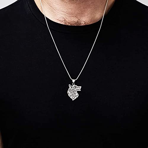 Men's Wolf Pendant Necklace, Statement Sterling Silver Wolf Pendant with Chain for Men treasurebayb2b