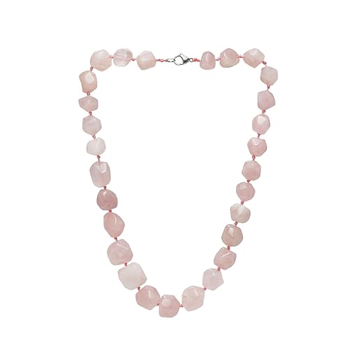 Chunky Statement Natural Gemstone Beaded Necklace for Women, Women's Handmade Necklace Rose Quartz treasurebayb2b