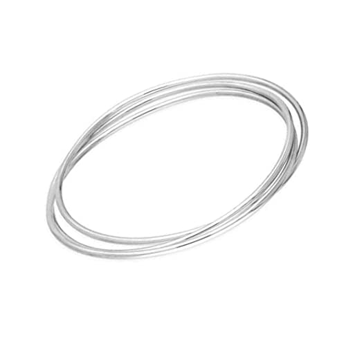 Womens Silver Bangle Bracelet - Set of Three 2mm 925 Sterling Silver Bangle - Bangle Bracelet For Women and Girls Diameter 6.5CM treasurebayb2b