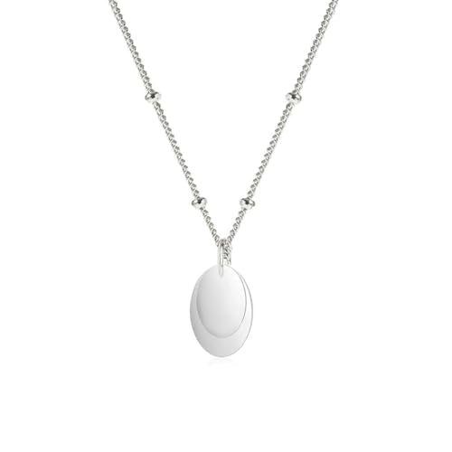 Women's Silver Necklace - 925 Sterling Silver Pendant Charm Small Chain Beaded Necklace Layered Stacking Curb Chain Necklace for Women Ladies Girls treasurebayb2b