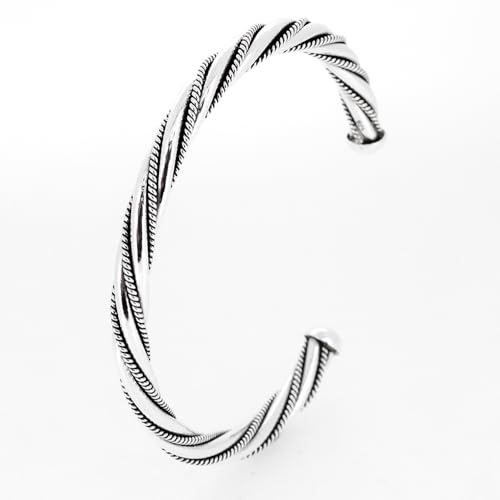 Handcrafted Men's 925 Sterling Silver Bangle Bracelet Adjustable size | Torque Bangle for Men treasurebayb2b