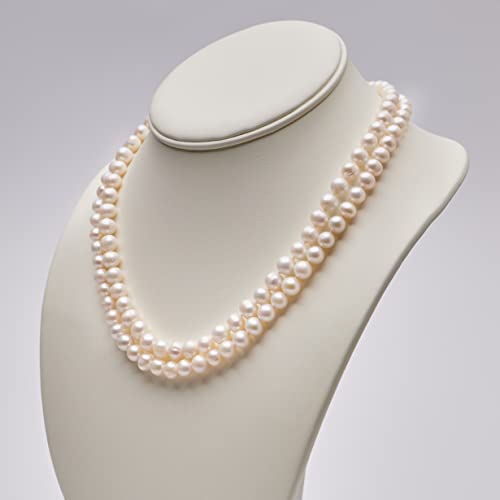 Two Row AA Grade 7-8mm Freshwater Cultured Pearl Necklace Bracelet Women Pearl set White treasurebayb2b