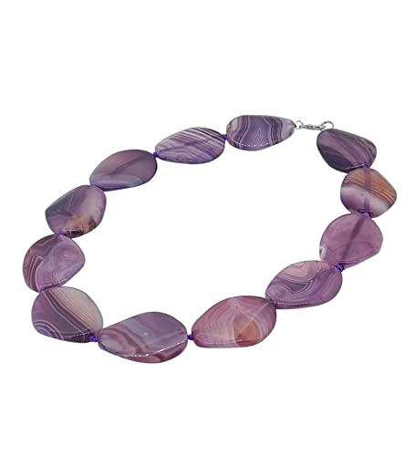 Handmade Women's Chunky Natural Agate Gemstone Necklace Purple Colour 20In treasurebayb2b