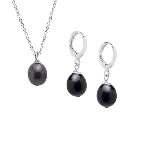 Freshwater Pearl Jewellery Necklace Earrings Set 925 Sterling Silver Gift for Women treasurebayb2b