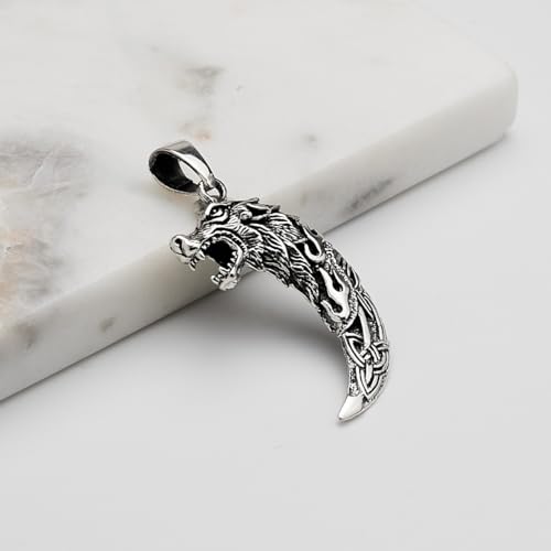 925 Silver Wolf Tooth Pendant for Men - Biker Pagan Celtic Viking Norse Werewolf Silver Pendant for Men treasurebayb2b
