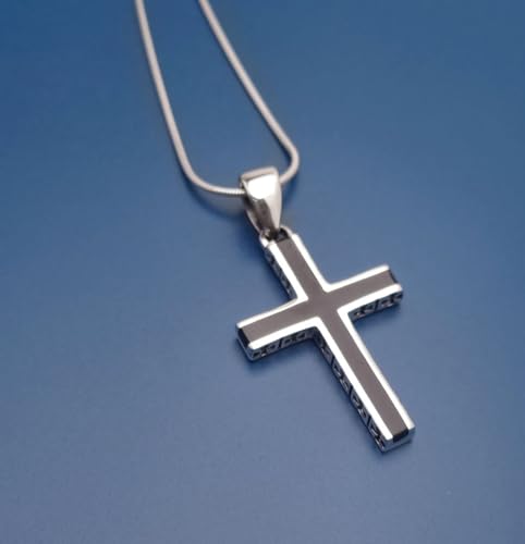 Men's Cross Silver black Enamel Pendant Necklace | Amazing Sterling Silver Cross Pendant with Chain for Men treasurebayb2b