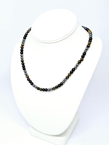 Handmade Mens Tigers Eye Onyx Beaded Necklace Chain Natural Gemstones Healing Crystal Jewellery treasurebayb2b