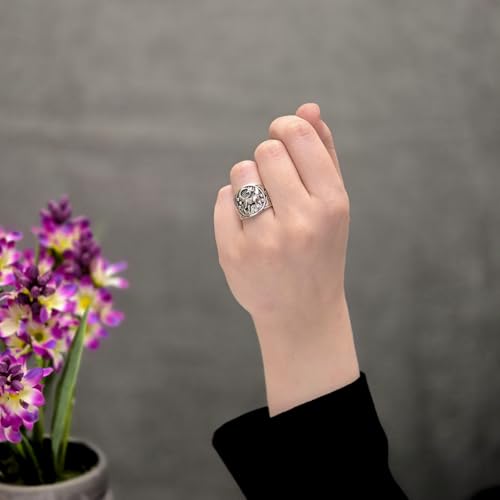 925 Sterling Silver Ring For Men and Women Howling Wolf and Crescent Moon Detailing treasurebayb2b