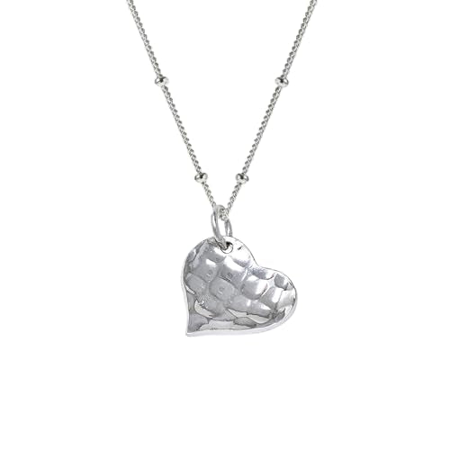 Handmade Womens Silver Pendant Necklace | 925 Sterling Silver Hammered Pendant Charm on Beaded Chain Necklace Layered Stacking Necklace for Women Ladies Girls treasurebayb2b