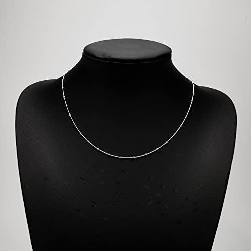 Women's Silver Necklace - 925 Sterling Silver Small Chain Beaded Necklace Layered Stacking Curb Chain Necklace for Women Ladies Girls 16" 18" 19" 20" 21" 22" 24" in treasurebayb2b