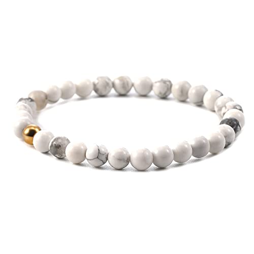 Handmade Womens Mens 6mm Gemstone Bracelet with Golden Bead | Stress and Anxiety Power Bead Healing Crystal Gemstone Bracelet treasurebayb2b
