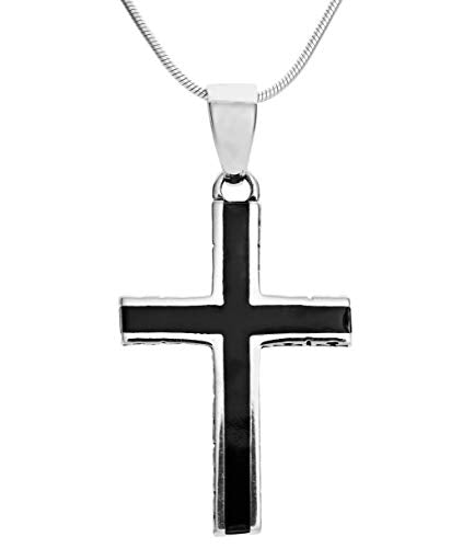 Men's Cross Silver black Enamel Pendant Necklace | Amazing Sterling Silver Cross Pendant with Chain for Men treasurebayb2b