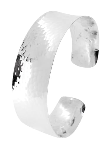 Women's Silver Bracelet - Chunky Statement 25mm Bangle Hammered Style 925 Sterling Silver Cuff Bangle Bracelet for Women Ladies Girls treasurebayb2b