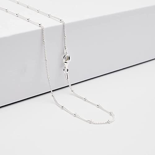 Women's Silver Chain Beads Necklace | 925 Silver Italian Chain Layered Stacking Necklace Curb Ball Beaded Chain Necklace for Women and Girls 16" 18" 19" 20" 21" 22" 24" in treasurebayb2b