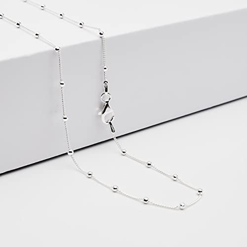 Women's Silver Necklace - 925 Sterling Silver Small Chain Beaded Necklace Layered Stacking Curb Chain Necklace for Women Ladies Girls 16" 18" 19" 20" 21" 22" 24" in treasurebayb2b