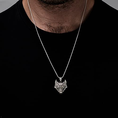 925 Sterling Silver Wolf Pendant Necklace for Mens Silver Necklace Pendant, Viking Celtic Fenrir Wolf Head Pendant treasurebayb2b