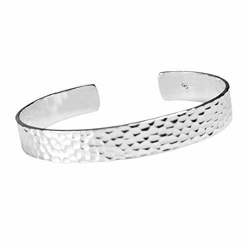 Women's Silver Bracelet - Chunky Statement 11mm Bangle Hammered Style 925 Sterling Silver Cuff Bangle Bracelet for Women Ladies Girls treasurebayb2b