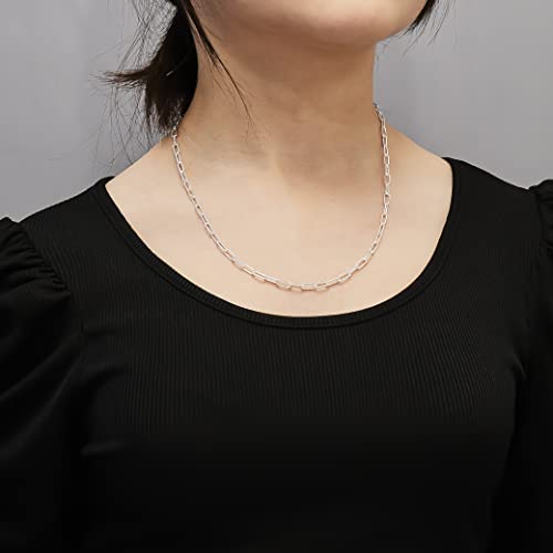 Women's Men's 925 Sterling Silver Chain Necklace Elongated Paperclip Links Chain Italian Made Length 40/45/48/50/52/55/60/65 Cm treasurebayb2b