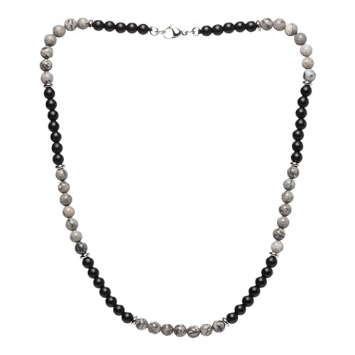 Handmade Mens Tigers Eye Onyx Beaded Necklace Chain Natural Gemstones Healing Crystal Jewellery treasurebayb2b