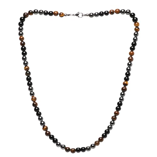 Handmade Mens Tigers Eye Onyx Beaded Necklace Chain Natural Gemstones Healing Crystal Jewellery treasurebayb2b