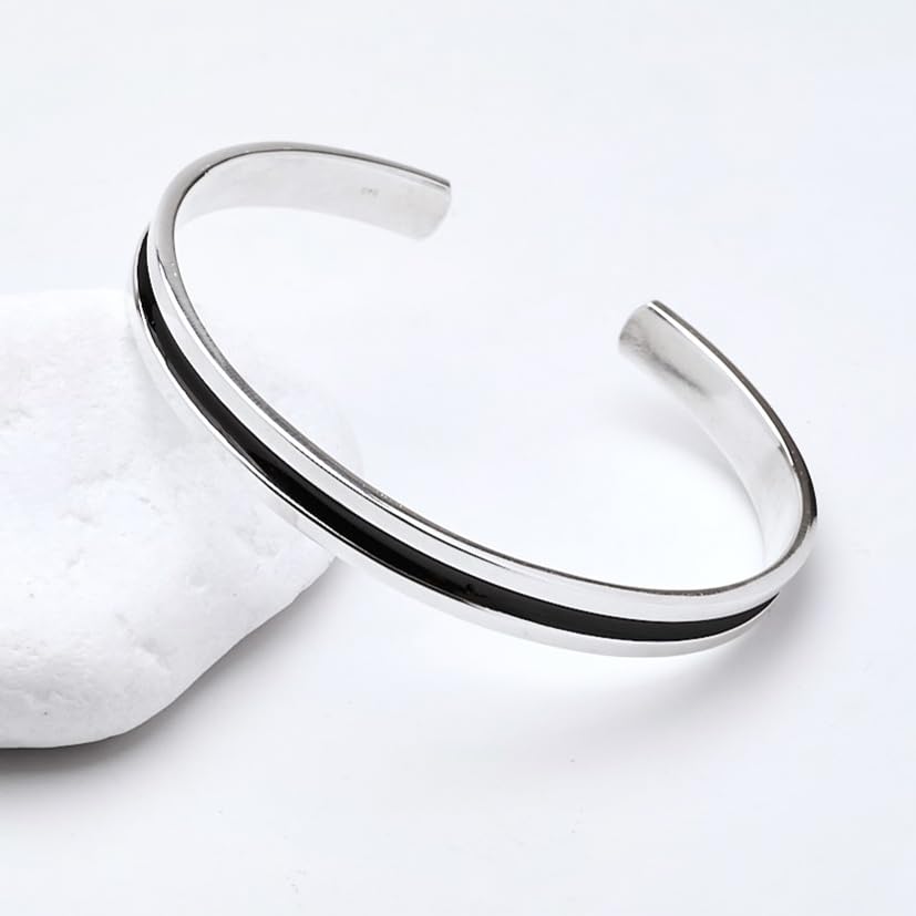 VN Jewellery WholesaleHandmade Men's Solid 925 Sterling Silver Bangle, 7mm Single Line Silver Cuff Bangle Bracelet for Men treasurebayb2b