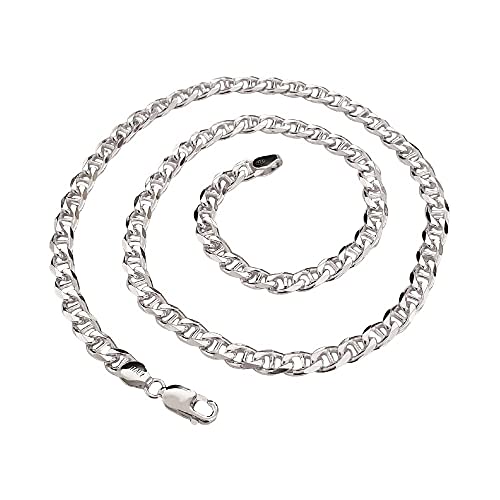 Mens Womens Silver Chain Necklace | 925 Sterling Silver 6.5mm Marina Chain Necklace | Solid Thick Chain For Men treasurebayb2b