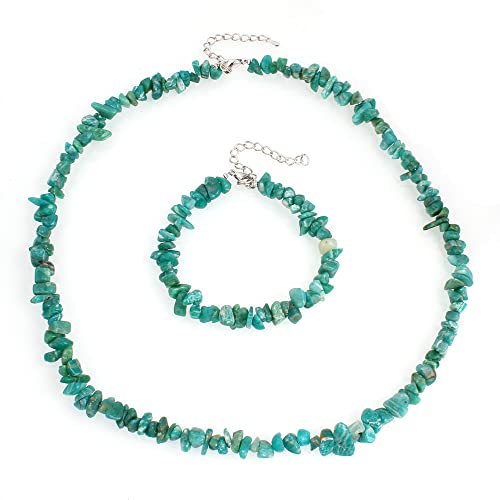 Beautiful Natural Blue Turquoise, Sapphire Jade Gemstone Chips Necklace and Bracelet Set for Women and Girls treasurebayb2b
