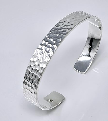 Women's Silver Bracelet - Chunky Statement 11mm Bangle Hammered Style 925 Sterling Silver Cuff Bangle Bracelet for Women Ladies Girls treasurebayb2b