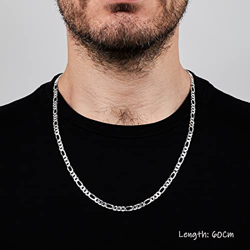 Mens Silver Chain Necklace | 925 Sterling Silver 4.7mm Figaro Chain Necklace for men women 16" 18" 19" 20" 21" 22" 24 In Italian Chain treasurebayb2b