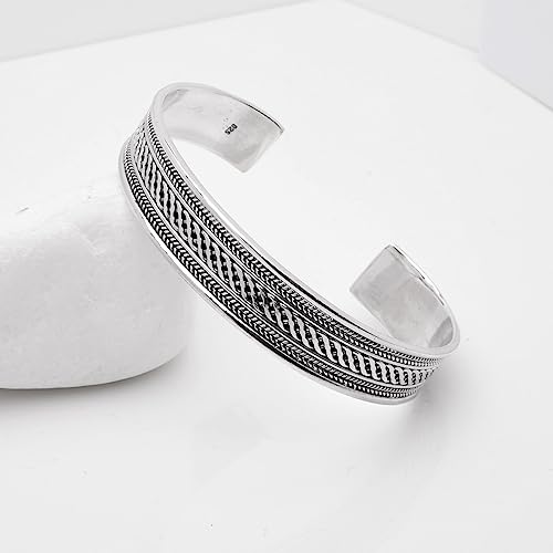 Men's Silver Bracelet Bangle - Solid Silver Celtic Knot Cuff Bangle Bracelet for Men and Women Adjustable Size treasurebayb2b