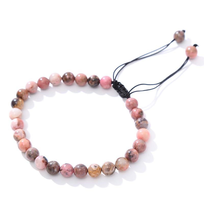 Womens Mens Beaded Bracelet - Handmade 6mm Gemstone Bracelet Adjustable Friendship Bracelet For Women's Girls - Green Jade, Pink Opal, Tiger's Eye Beaded Bracelet treasurebayb2b