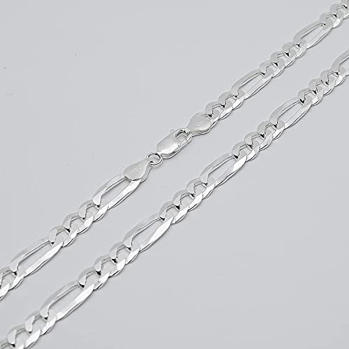 Men's Silver Chain Necklaces | 925 Sterling Silver 8mm Figaro Chain Necklace for Men | Chain Necklace Length 18" 19" 20" 21" 22" 24 IN | Italian Mens Silver Chain Necklace treasurebayb2b
