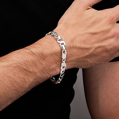 Men's Silver Chain Bracelet 9.2mm Solid 925 Silver Curb Cuban Chain Bracelet For Men Gift For Him treasurebayb2b
