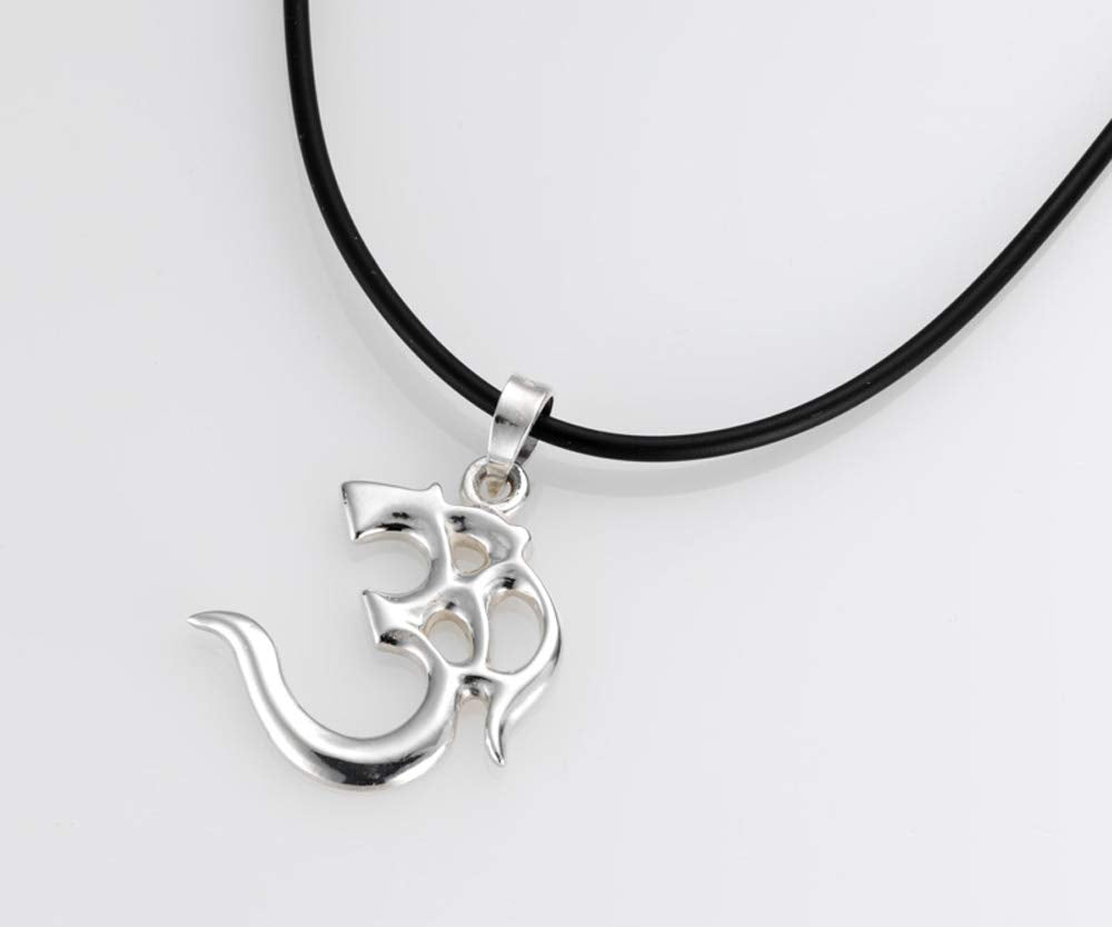 Quality Solid Sterling Silver Aum, Om, or Ohm Symbol Pendant Necklace with Leather Cord treasurebayb2b