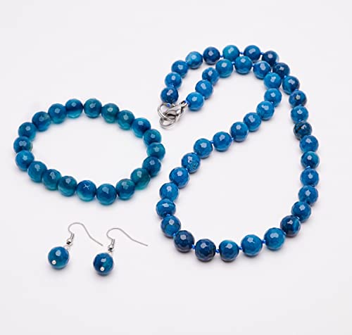 Stunning 12mm Natural Gemstone Beaded Necklace and Bracelet Jewellery Set For Women treasurebayb2b