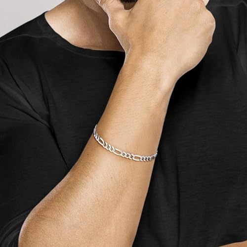 Mens Solid 925 Sterling Silver Chain Bracelet - 5mm Figaro Chain Length 17.5cm, 18.5cm, 19.5cm, 21cm and 22cm treasurebayb2b