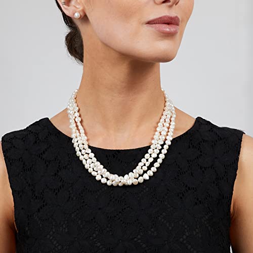 Womens Pearl Necklace - Modern Twist Cultured Freshwater White Baroque Pearl Three-strand chunky necklace treasurebayb2b