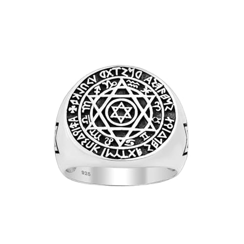 Men's Women's Constellation Tarot Hexagram Talisman Solomon Seal Kabbalah Hermetic Zodiac Amulet Handmade 3D Ring Solid Sterling Silver 925 Ring Size: N, P, R, T, W, Y, Z treasurebayb2b