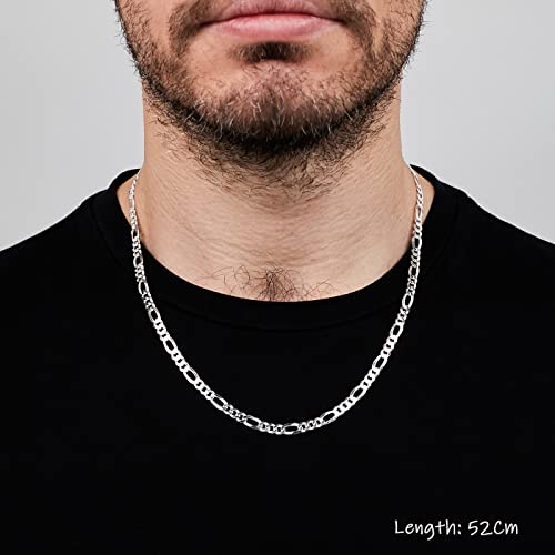 Mens Silver Chain Necklace | 925 Sterling Silver 4.7mm Figaro Chain Necklace for men women 16" 18" 19" 20" 21" 22" 24 In Italian Chain treasurebayb2b