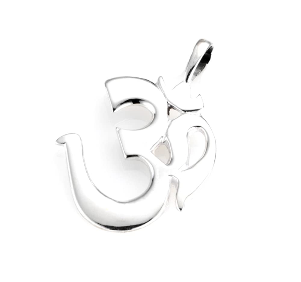 Womens Mens Large Silver Om Pendant Large 925 Sterling Silver Aum Pendant Necklace 10 Grams treasurebayb2b