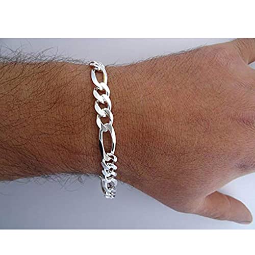 Mens 8mm Solid 925 Sterling Silver Figaro Chain Bracelet Made in Italy treasurebayb2b