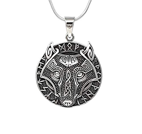 Men's Womens 925 Silver Odin's Wolf Viking Pendant with Chain Necklace treasurebayb2b