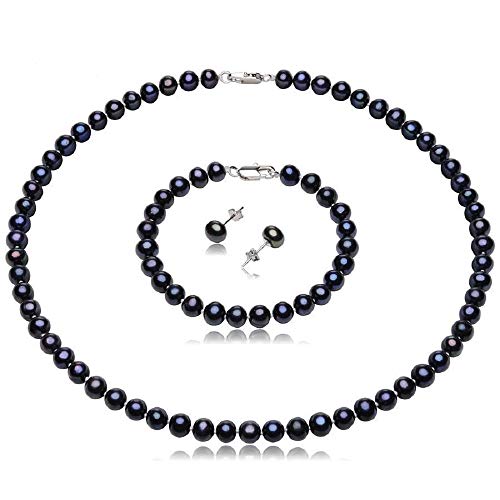 Women's Pearl necklace earrings Set | Elegant and Clasic 7mm Freshwater Pearl Jewellery Set for Women With Sterling Silver Clasp treasurebayb2b