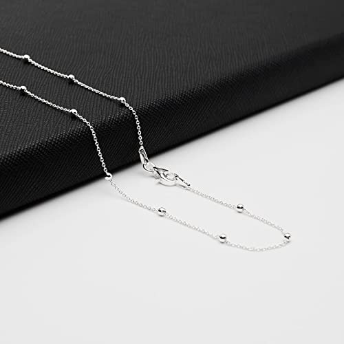 Women's Silver Necklace - 925 Sterling Silver Chain Necklace, Layers/Layered/Layering/Stack/Stacking Anchor Trace Chain Ball Beaded Chain Necklace Length 16" 18" 19" 20" 21" 22" 24" in treasurebayb2b