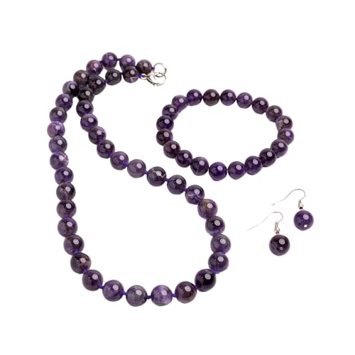 Women's Necklace Jewellery Set | Stunning 10mm Natural Gemstone Beaded Necklace Bracelet treasurebayb2b